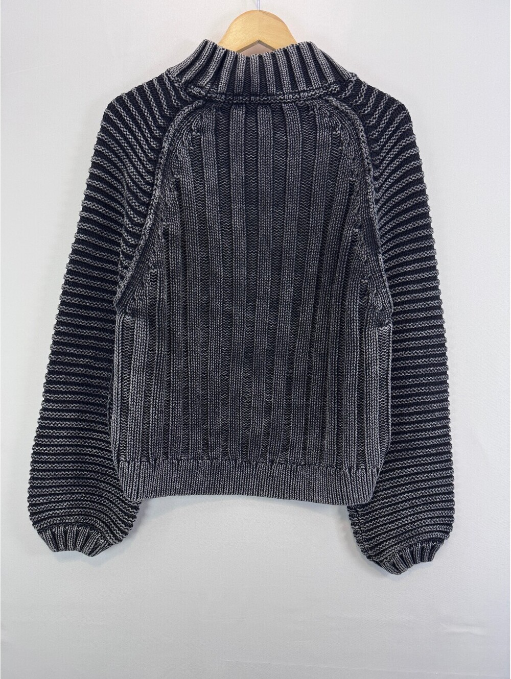 Free People Sweetheart Rib Chunky Mock Neck Sweater Black Washed Cotton M - Picture 4 of 10
